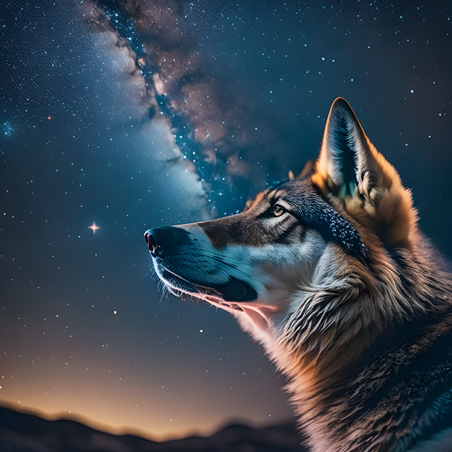 A wolf staring at the stars   