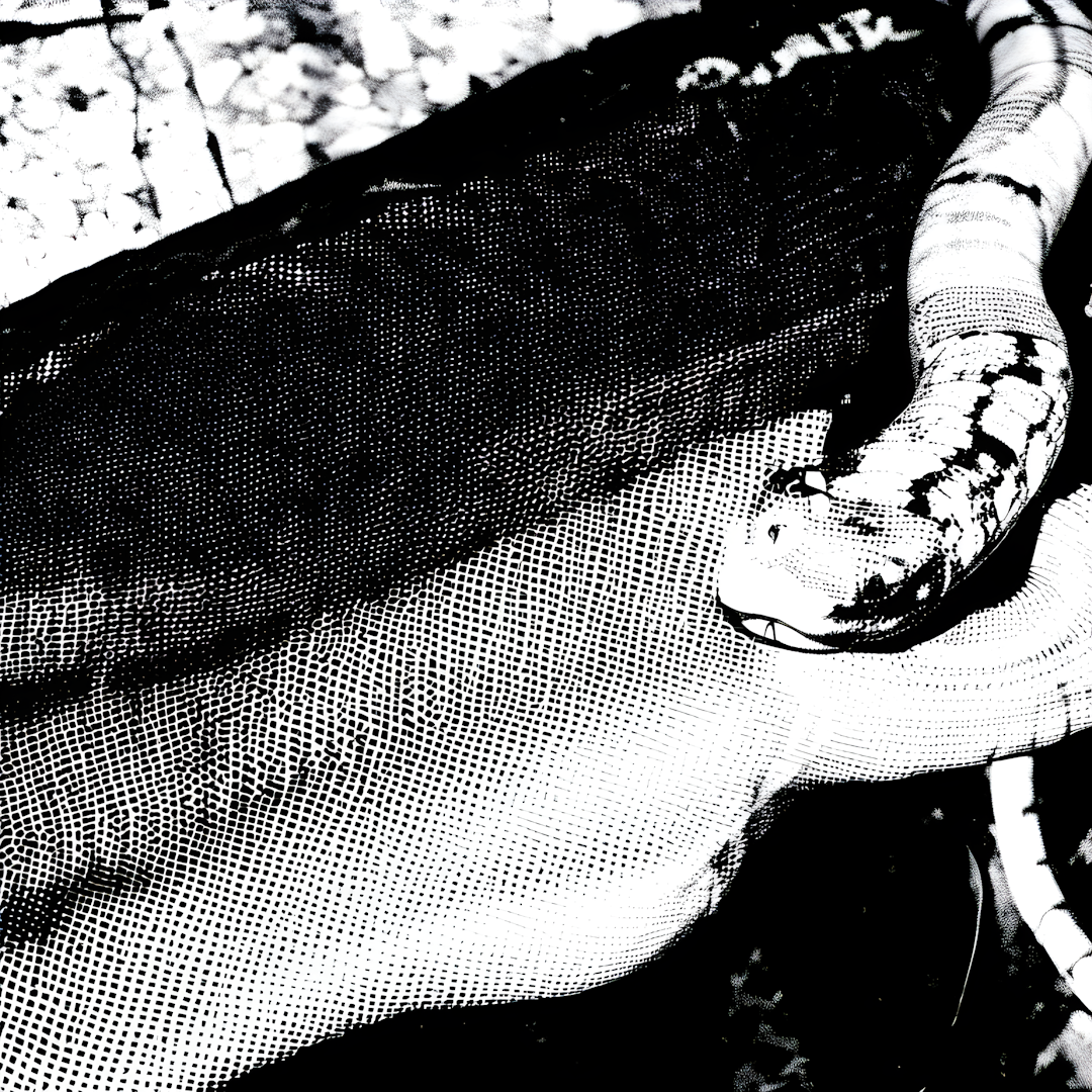 Black and white photocopied image of a python.     --myface              